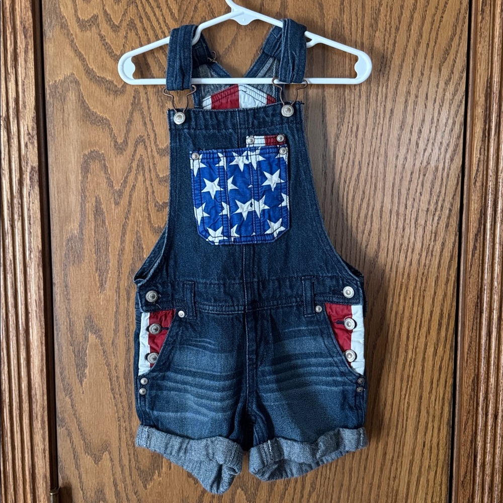 LEI Blue Denim Overalls with Red Accents